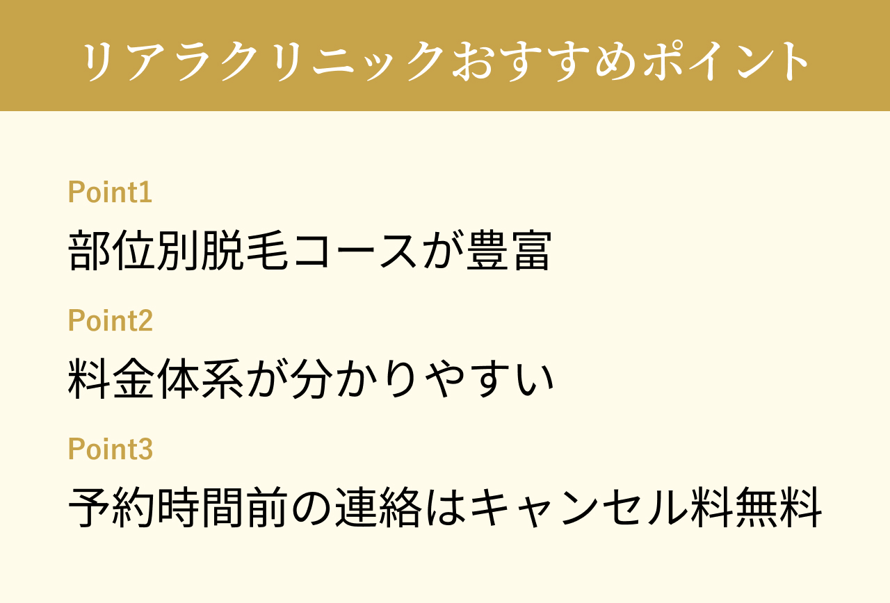 リアラクリニックおすすめポイント